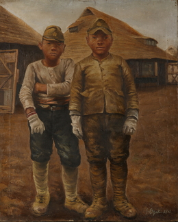 S.Ozaki《無題(青少年義勇軍の訓練士二人)》(水戸市内原郷土史義勇軍資料館蔵)